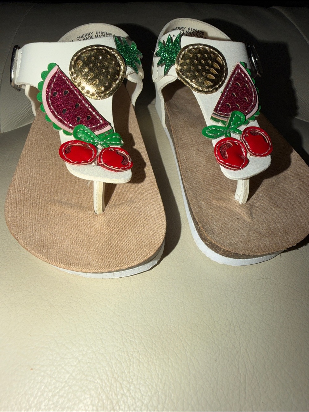 Kids Kelly & Katie White Thong Sandals with Fruit Appliqués